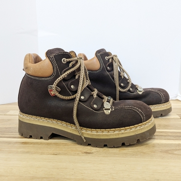 Vintage Post Card Italian Leather Ski Boots Brown Suede Lace Up - Picture 1 of 12